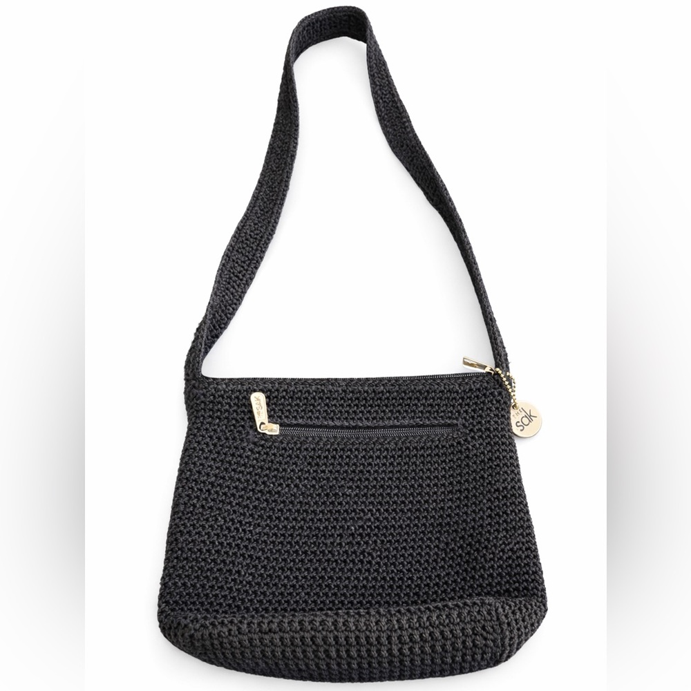 The Sak Black Crochet Small Shoulder Bag Zip Top Purse